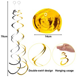 JOOTUEPO Pack of 36 Hanging Swirl Decoration, Black Gold Ceiling Hanger, Hanging Swirls, Reusable Spiral Hanging Decoration for Birthday Party, Wedding, Party, Christmas