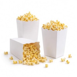 Paquete de 100 cajas de palomitas de maíz blancas, 4 pulgadas de alto, contenedor desechable de cartón para palomitas de maíz para fiestas, noche de cine, aperitivos, decoraciones