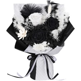 MAMAMIKO Preserved Flowers for Delivery - 3 Real Eternal Roses in Gift Box, Long Lasting Black and White Rose Bouquet, Birthday Gifts for Women, Mother, Wife, Her