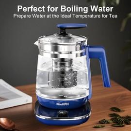 ICOOKPOT Electric Kettle, 1.5L Borosilicate Glass Hot Water Kettle Electric & Tea Kettle for Coffee or Tea, BPA Free, Auto Shut-Off, Stainless Steel, Blue, 1200w