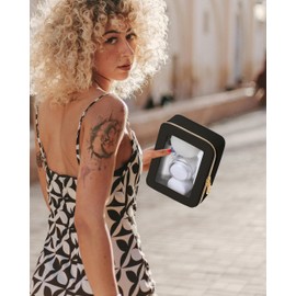 JRQCSJY Leather Clear Makeup Bags Set - Clear Quart Size TSA Approved Toiletry Bags for Toiletries Large Opening, Transparent Cosmetic Bag Case with Zipper for Travel Essentials for Women(Black, S+M)