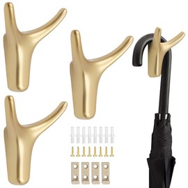 KUIZHEN Double Prong Robe Hooks, 4 Pcs Dual Coat Hooks Wall Mounted Hooks with Screws Dual Coat Door Hooks Wall Hooks for Heavy Duty for Bathroom Bedroom Door Wall Gold