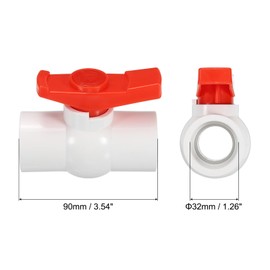 PATIKIL 32mm 1-1/4" ID PVC Ball Valve, 2 Pack Socket Type Shut-off Valve with Easy to Rotate Handle for Water Flow Control, White/Red