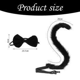 CQQNIU 1 Cat Tail, 1 Bow Tie, Cute Plush Decoration, Cosplay Accessories, Black Decoration