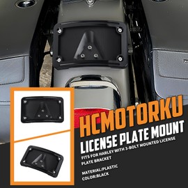 HCmotorku Curved Laydown License Plate Mount Frame Compatible with Harley 3 Hole Rear Fender Mount Replacement for 3148 (Black)