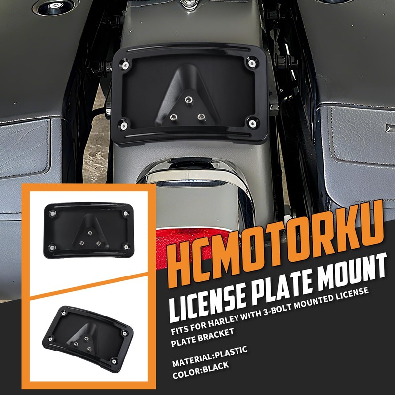 HCmotorku Curved Laydown License Plate Mount Frame Compatible with Harley