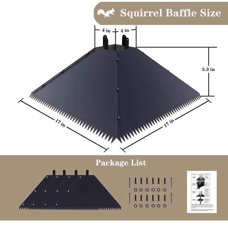 17 Inch Galvanized Steel Squirrel Baffle with Spiked Bottom -