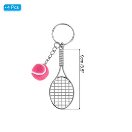 [PATIKIL] Tennis Key Chain 4pcs Alloy Mini Tennis Racquet Keychain Key Ring Tennis Ball Cute Sports Key Ring Fuchsia