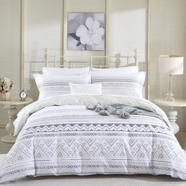 CozyQQ Boho Duvet Cover Queen - 100% Organic Cotton 400TC Soft Aztec White Summer Queen Duvet Cover Set, 3 PCS, 1 Bohemian Duvet Cover with Zipper & 2 Pillow Shams (90x90, No Comforter)