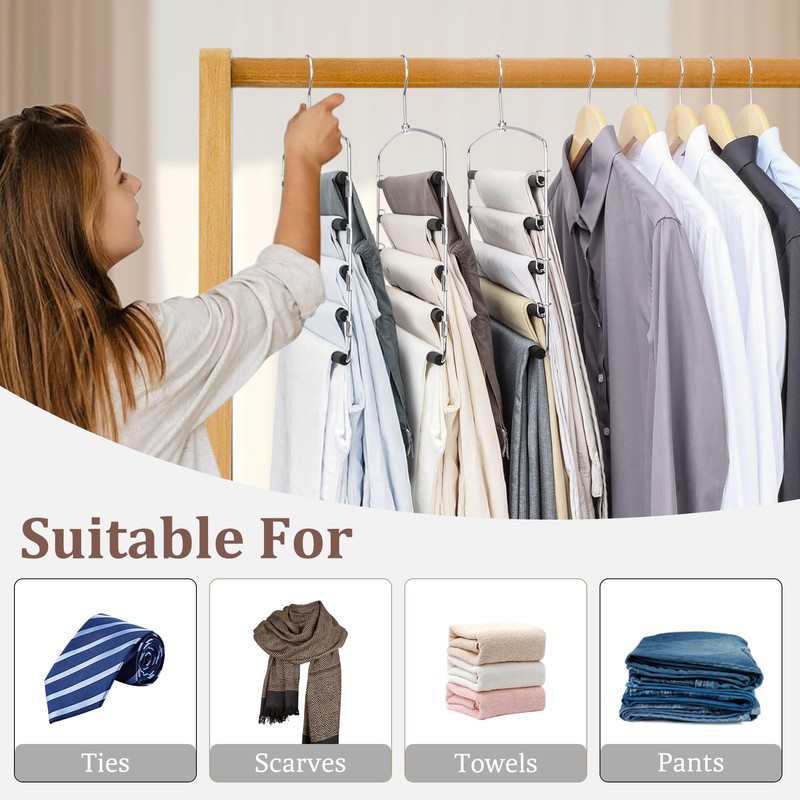 SINDAX Pants Hangers Space Saving - 6Pack, 5 Layers Space