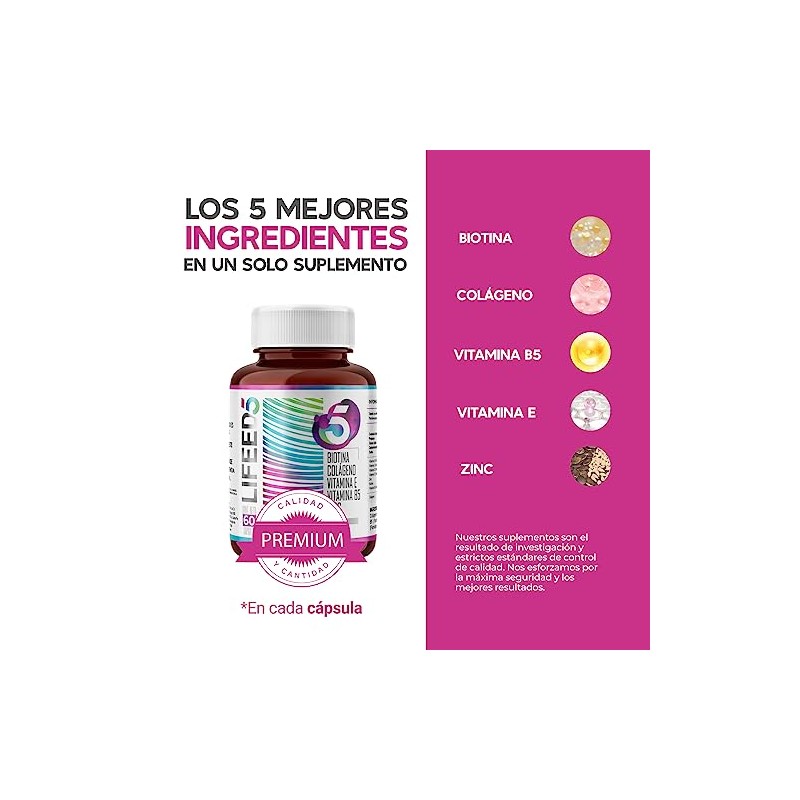 Lifeed Biotina Colágeno Hidrolizado Zinc Vitaminas Multivitamínico Gluten Cuidado Cabello