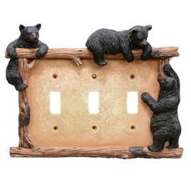 Black Forest Décor - Bear & Twig Triple Switch Plate - Rustic Light Switch Cover for Bedroom, Livingroom, Bathroom - Hand Painted Resin