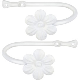 RTZEN White Small Curtain Holders for Wall - Farmhouse Curtain Hooks for Drapes - Creative White Curtain Tiebacks - Wrought Iron Drapery Curtain Holdbacks - Unique Metal Tie Backs for Curtains - 2 Pcs