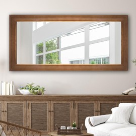 DAOYIJIAJU Wooden Framed Mirror, Large Natural Wood Hanging Mirror, Farmhouse Rustic Wall Mirror for Bathroom Bedroom Living Room, 47" x 22"