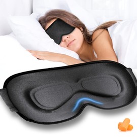Grsta Sleeping Mask for Side Sleepers, 100% Light Blocking Sleeping Mask, with Deep Eye Sockets and Raised Nose Pads, Eye Patch for Men and Women, Includes Two Earplugs, Black Bag