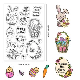 CRASPIRE Easter Clear Stamps for Card Making, Easter Bunny Egg Basket Clear Stamps Rubber Scrapbooking Stamps for Card Making DIY Thanksgiving Card Photo Album Decor Craft