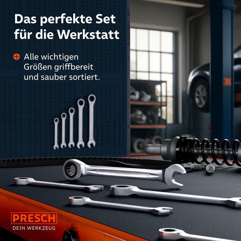 PRESCH Ratchet Wrench Set 5 Pieces (8, 10, 13, 17,
