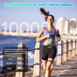 SynclaspX Waist Fan - Portable Belt Clip Fan with 10000mAh Battery, 24H Working Time, 3 Speeds, LED SOS Light, 15500RPM Strong Airflow for Jobsite, Farm, Garden, Cycling