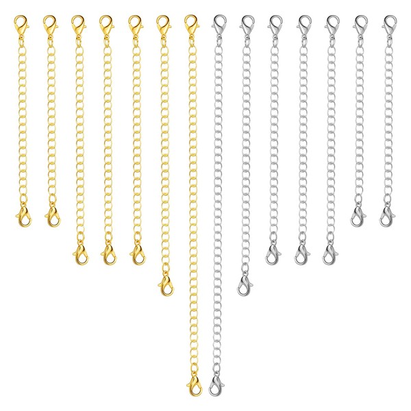 14Pcs Chain Extender for Necklace, Gold Necklace Extender Silver with