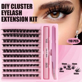 110 Pcs Wimpern Extensions Set, 40D 8-16MM Lash Extension Set, DIY Lash Extension Set Natürliche D Curl, Individuelle Wimpern Extensions mit Bond & Seal Wimpernkleber, Wimpern zu Hause