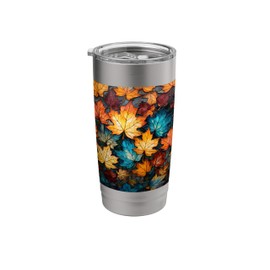Fall Autumn Leaves Abstract Stained Glass Style Stainless Steel Insulated Tumbler
