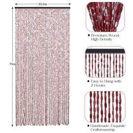 HYVAKUPPA 35.5" x 75" Bamboo and Wood Beaded Curtain for Doorway 52 Strands Handmade Bohemian Door Beads Curtain Boho Hanging Room Divider for Bedroom Living Home Decor, Wine Red