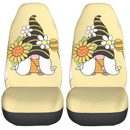 FeHuew Cute Sunflower Bee Gnomes 2 Pcs Car Seat Covers Set Vehicle Front Seat Protector Auto Interior Accessories Protetors Car Mat Covers Universal fit Most Car SUV Van Truck