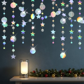 78 Ft Glitzer Girlanden,6 Stück 4m Sterne Runde Papiergirlande, Hängende Girlande Bunt, Party Girlande, Girlande Geburtstag für Geburtstage Silvester Karneval Jubiläen Hochzeiten Dekoration Deko Party