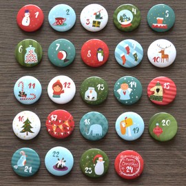 Gallop Chic Beautiful Advent Calendar Number Buttons Badge (diameter 32 mm): Christmas Motifs, Numbers 1 to 24, Number Button Badges For Christmas Calendar Bags