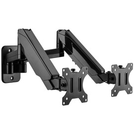 UPGRAVITY Dual Monitor Wall Mount, Double Monitor Wall Stand for Two 17-32 inch Flat Computer Screens, Height Adjustable Gas Spring Mounted Bracket Arms Hold up to 17.6lbs, VESA 75/100