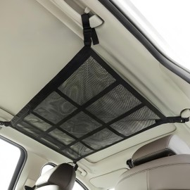 JiangMuXin Car Luggage Net, For Car Accessories, 22.8 x 31.5 inches (58 x 80 cm), Interior Ceiling Storage Net, Double Layer Net, Zipper, Drop Prevention, Reinforced Type, Strong Stretch, Adjustable