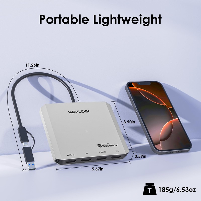 WAVLINK USB C to Quad HDMI 4K Adapter, Universal USB