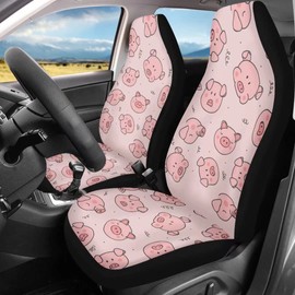 Dellukee Auto Front Car Seat Covers Seats 2 PCS Cartoon Pig Print Universal Bucket Interior Accessories Decoration fits Most Cars, SUVs, Trucks, and Vans