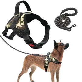 Arnes para Perro Grande Mediana y Pequeño Pechera para Perro con 1.5m Correa y Arneses Pechera Ajustable Reflectante Transpirable para Caminar Viajar Entrenar Perros Accesorios (Camo, M)