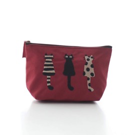 Atsuko Matano 089001-0001-61 Pouch with Gusset (Red), Cat (100% Nylon), Women's, Approx. 4.5 x 4.7 x 2.8 inches (11.5 x 12 x 7 cm)