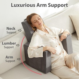 Reading Pillow for Sitting in Bed Adult,Back Pillow for Bed Sitting Up with Arm and Pockets, Back Support Pillow of Solid Supportive Foam for Reading,Gaming,Relaxing or Watching TV