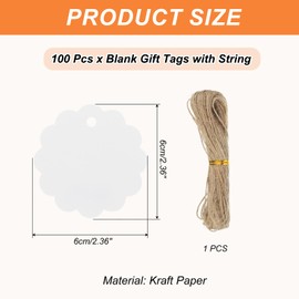 PATIKIL 100 Pcs Blank Gift Tags with String 2.4" x 2.4" Kraft Paper Tags Gift Bag Tags Flower Labels for Wedding Holiday Party Clothes Crafts with Holes White