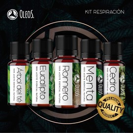 Kit Aromaterapia OLEOS - RESPIRACIÓN - 5 Aceites Esenciales 100% Natural y puro. 10ml (Eucalipto, Menta, Romero, Árbol de Té, Cedro)