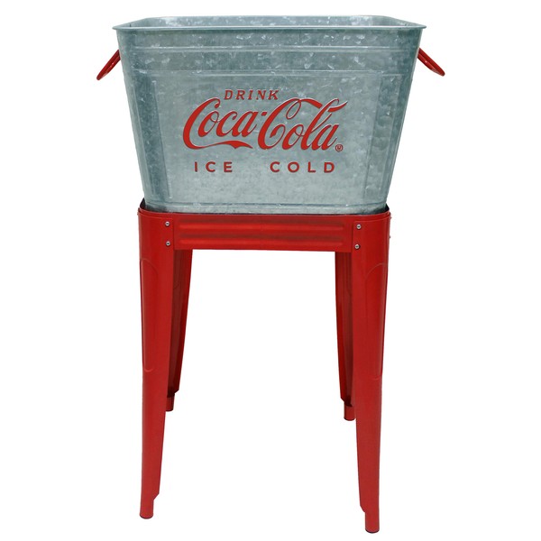 Leigh Country CP 98090 Galvanized 42 Qt. Coca-Cola Wash Tub Stand, Silver and Red