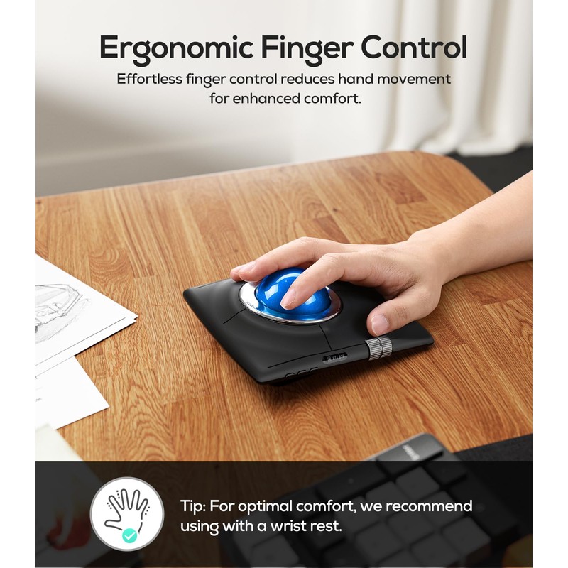 Nulea M512 Wireless Trackball Mouse, Ergonomic 55mm Trackball, 4 Level