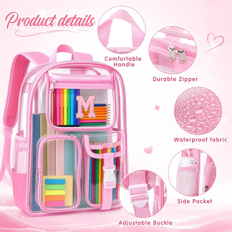 SilTriangle 3 Pcs Initial Clear Backpack with Lunch Bag Pencil