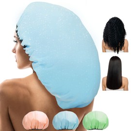 Sheomern 3 Pcs 16.5" Super Extra Large Shower Cap, Reusable Dual Waterproof Shower Cap for Women, Jumbo Satin Lined Shower Cap for Braids & Long Hair, XXL Adjustable Hair Cap for Locs Dreadlocks Music