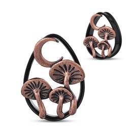 COOEAR Double FLared Tear Drop Ear Tunnels Piercing Stainless Steel Mushroom Gauges Black Earrings Plugs.