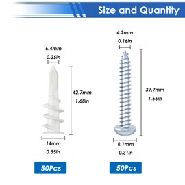 smseace #8 Dry Wall Anchors and Screws Kit, 100Pcs Wall Anchors for Drywall Heavy Duty, 50 Wall Anchors, 50#8x1-1/2'' Sheet Rock Screw in Wall Anchors Holds Upto 75lbs Dry Wall Screw Anchor