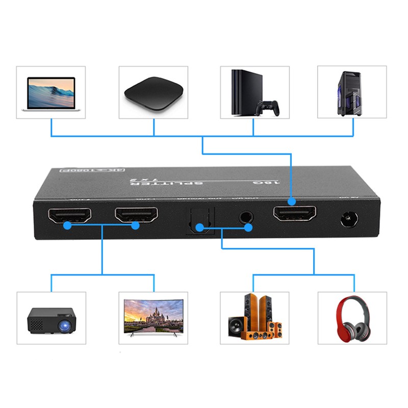 B12SA Black 1×2 HDMI 2.0 Splitter Aluminium Alloy with Scaler