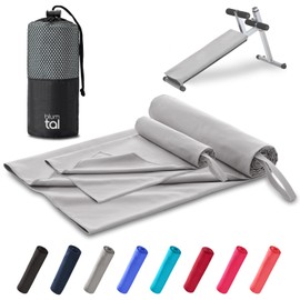 Blumtal Fitness Towel Set of 2 - Microfibre Sports Towel Gym 180 x 90 cm + Microfibre Towel 80 x 40 cm - Microfibre Towel Large & Small - Gym Towel - Microfibre Towel - Grey
