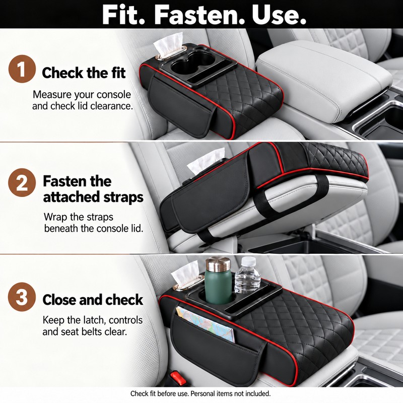 Auto Center Console Armrest Cushion With 2 Cup Holder PU