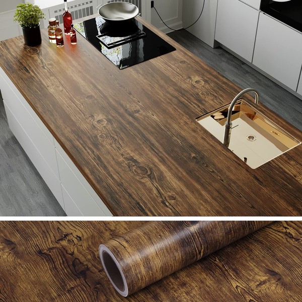 VEELIKE Thick Rustic Wood Wallpaper 15.7''x354'' Brown Wood Grain Contact
