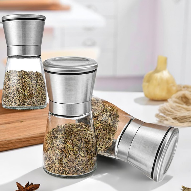 2 Pack Refillable Manual Salt and Pepper Grinder Set, 6oz