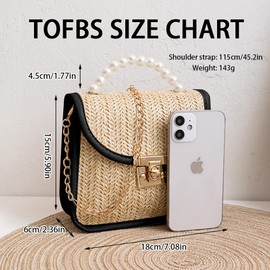 TOFBS Beach Bag Women's Straw Bags Summer Shoulder Bag Straw Evening Handbag Boho Style with Chain Clutch for Beach Holiday Travel Wedding Bag, black